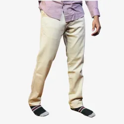 Men's Cream Cotton Casual Pants | Regular Fit Everyday Pants